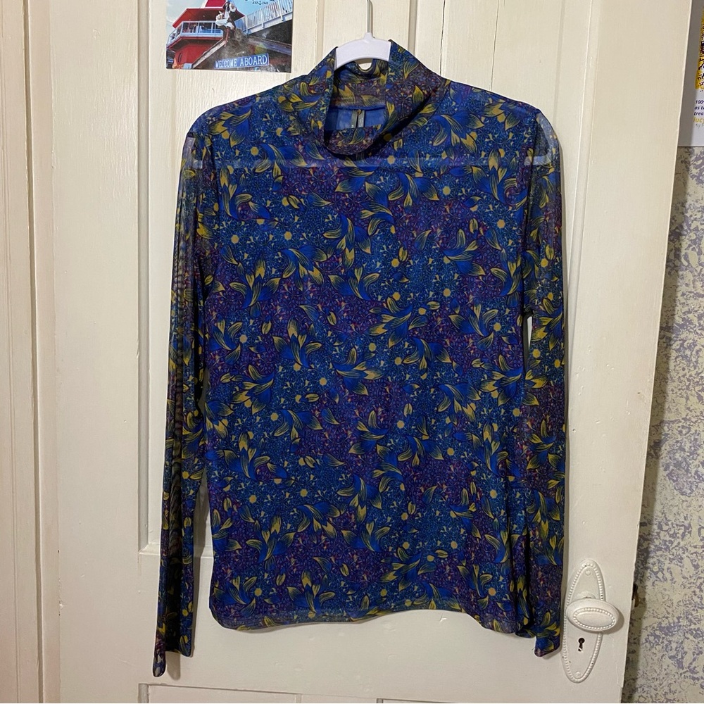 ANTHROPOLOGIE | by Anthropologie Mesh Long Sleeve Patterned and Royal Blue Shirt